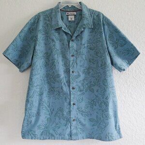 COLUMBIA Men's Shirt XL Blue Green Short Sleeve Button Up Casual Leave Print